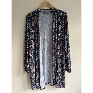 Lands’ End Women’s  Floral Long Sleeve Open Front Cardigan Sweater W/ Pockets Lg